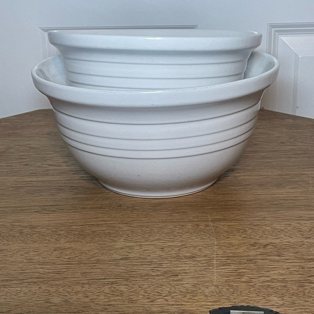 STONEWARE WHITE Ribbed Banded Nesting BOWLS OB2 OB3